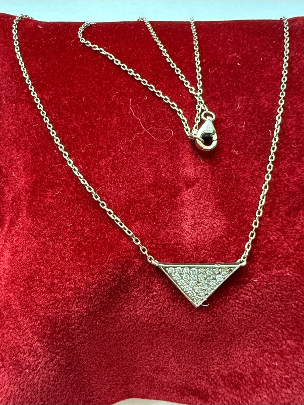 Gold Plated Sterling Silver Triangle Pavé CZ Necklace - 18” adjustable chain